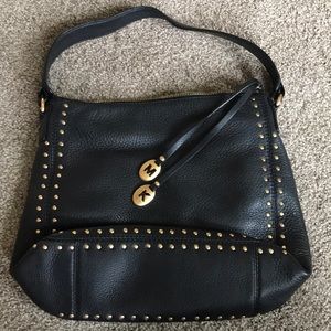 Black Leather And Gold Studded MK Purse